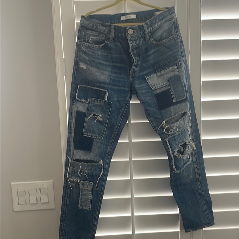 Moussy Blue Boyfriend Jeans Distressed Patchwork
